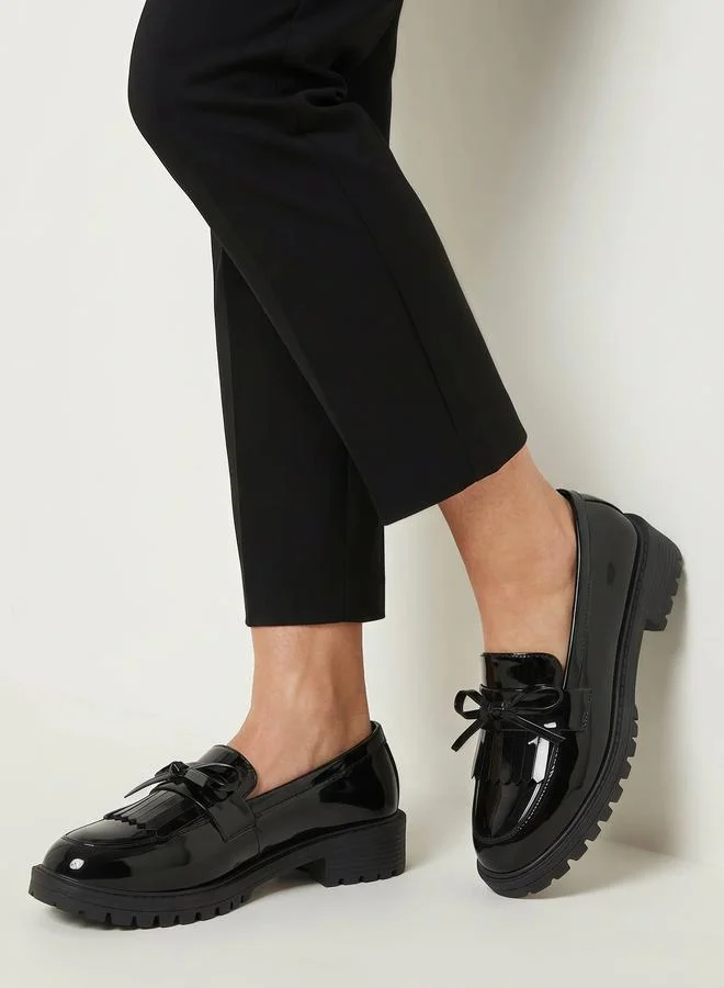 Take Two  Solid Chunky Heel Patent Leather Loafers for Women | Best Price UAE